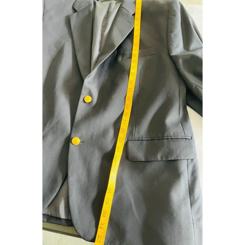 Ralph Lauren pure new wool sport coat blue gold buttons black label men's 46R
